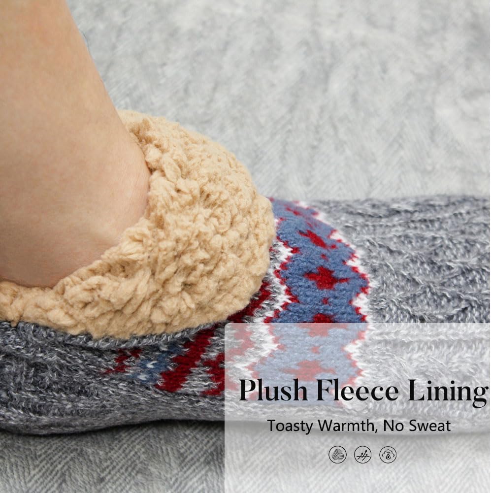 Men's Fuzzy Winter Slipper Socks with Grippers– Non-Slip Cozy Warm Fleece-Lined Thick Socks