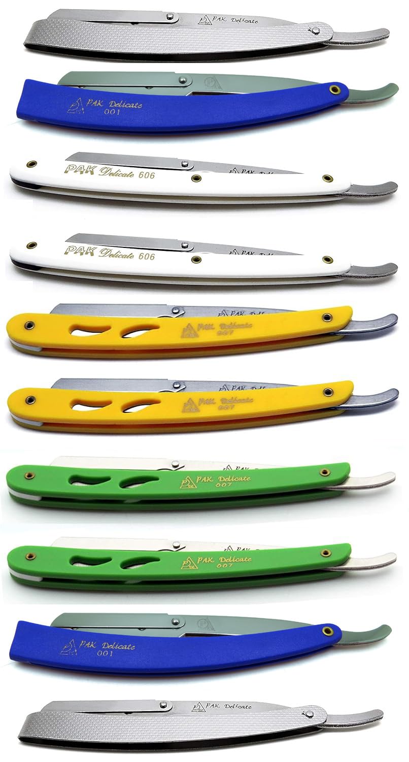 Set of 10 PREMIUM INSTRUMENTS Barber Razors Straight Edge Folding Handle Colors