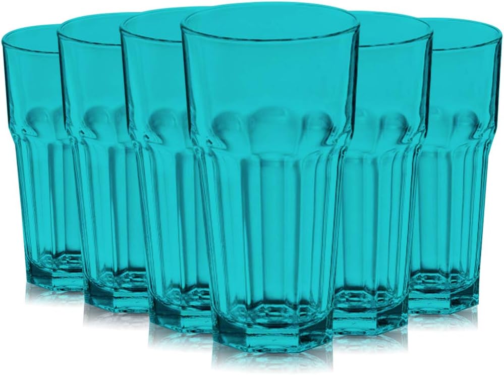 TableTop King Aqua Full Accent Gibraltar 16 Ounce Cooler Glasses - Set of 6 Additional Vibrant Colors Available