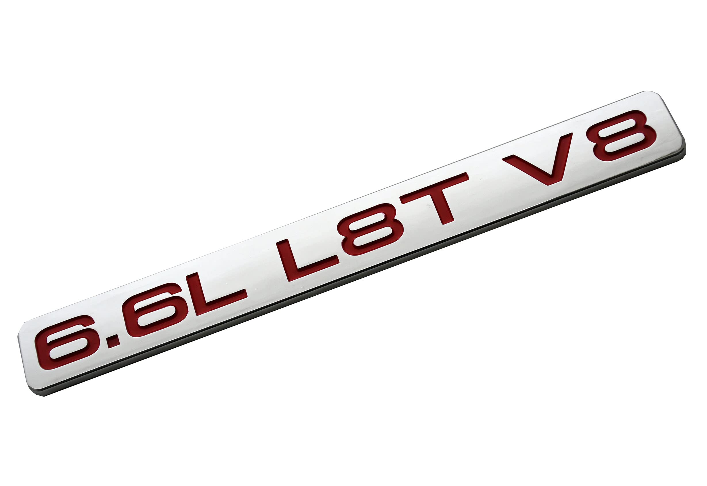 Lot de 2 emblèmes 3D pour capot de moteur à essence L8T V8 L 6,6 L - Autocollant de rechange pour Chevrolet Silverado 2500HD 3500HD 2019-2022 (rouge chromé) (6,6 L #2)