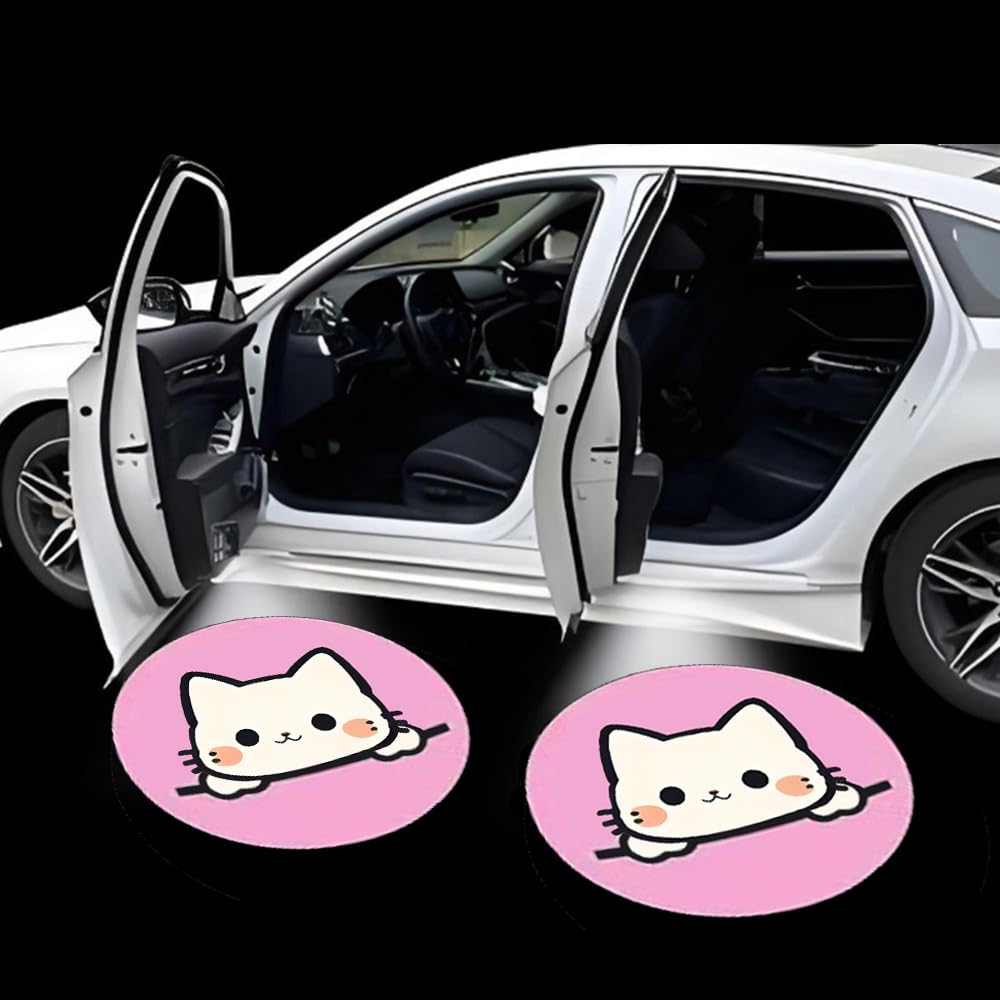 Car Door Projector Lights Cute Pink Cat Universal Car Door Shadow Lights Projector Welcome Courtesy Lights Gifts