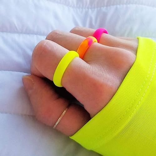 Miniatura 3 de Knot Theory Anillos de silicona para mujer, arcoíris, rosa, neón, amarillo, naranja, anillo de boda de goma de camuflaje brillante, anillo de yoga,