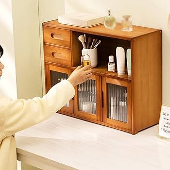 Amazon.co.jp: MJKQ9 ミニ食器棚 扉付き 卓上キャビネット 木製