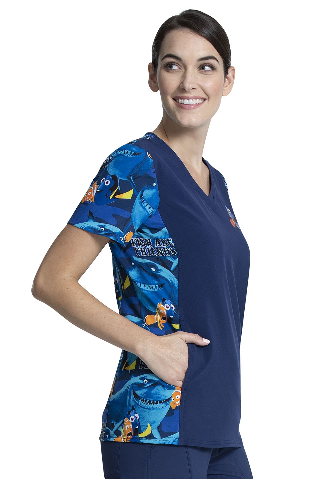 Cherokee Tooniforms V-Neck Kasack, Schlupfhemd mit Motiv Dorie Nemo Fish Are Friends (L)