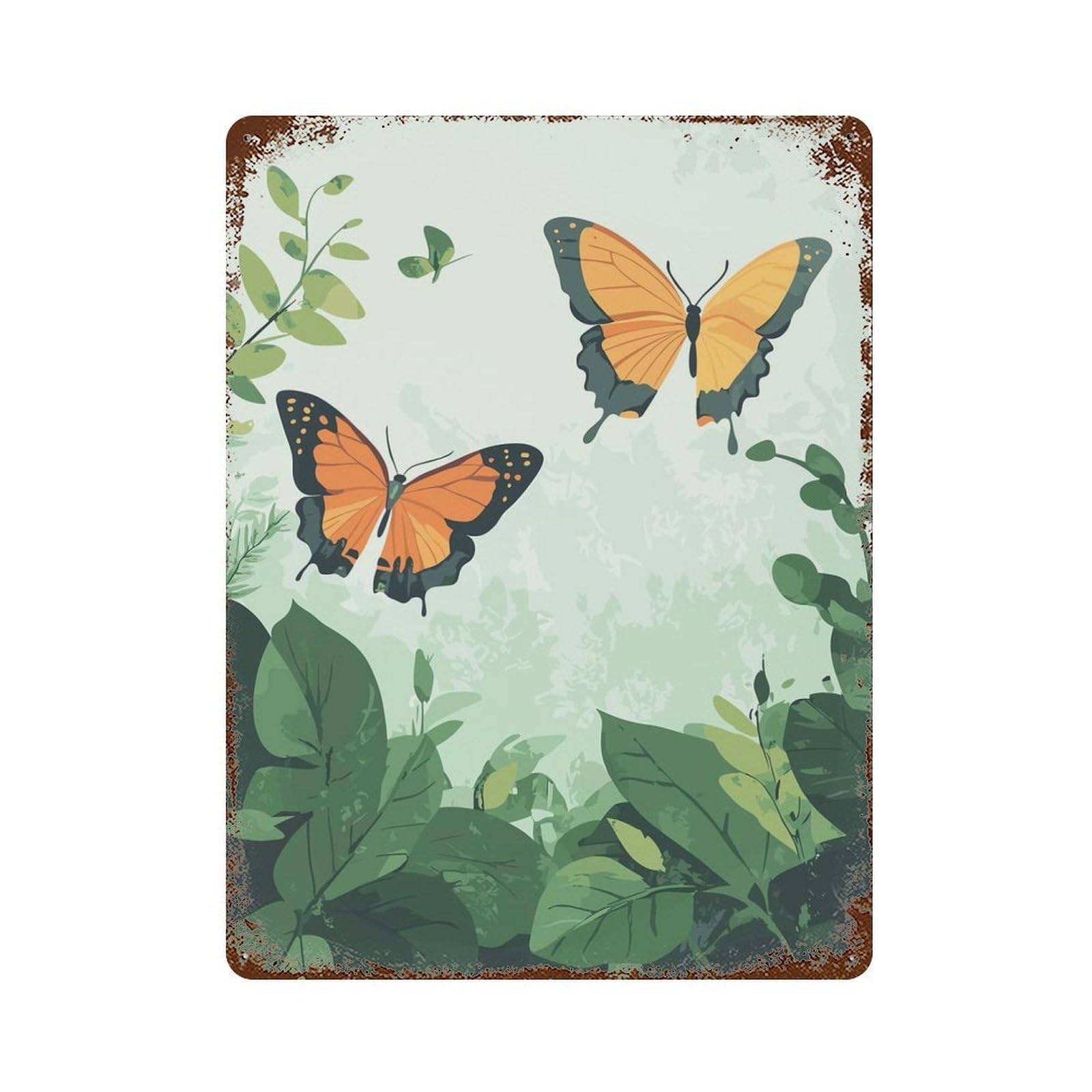 Butterflies in Flight Rusty Metal Tin Sign 15.7"x11.8", Farmhouse Wall Decor for Farmhouse, Kitchen And Entryway Decor