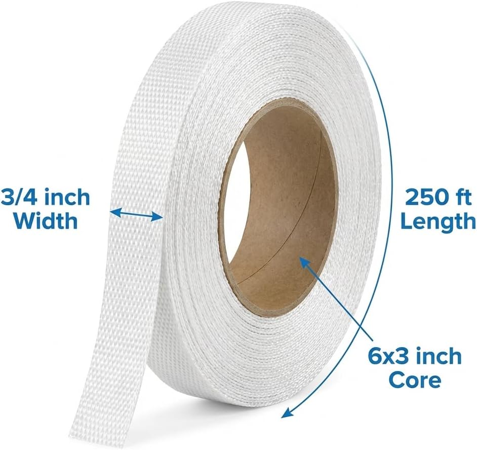 QWORK 3/4" x 250' Woven Polyester Cord Strap – Strong 2400 lb Strength for Pallet, Bundling & Packaging