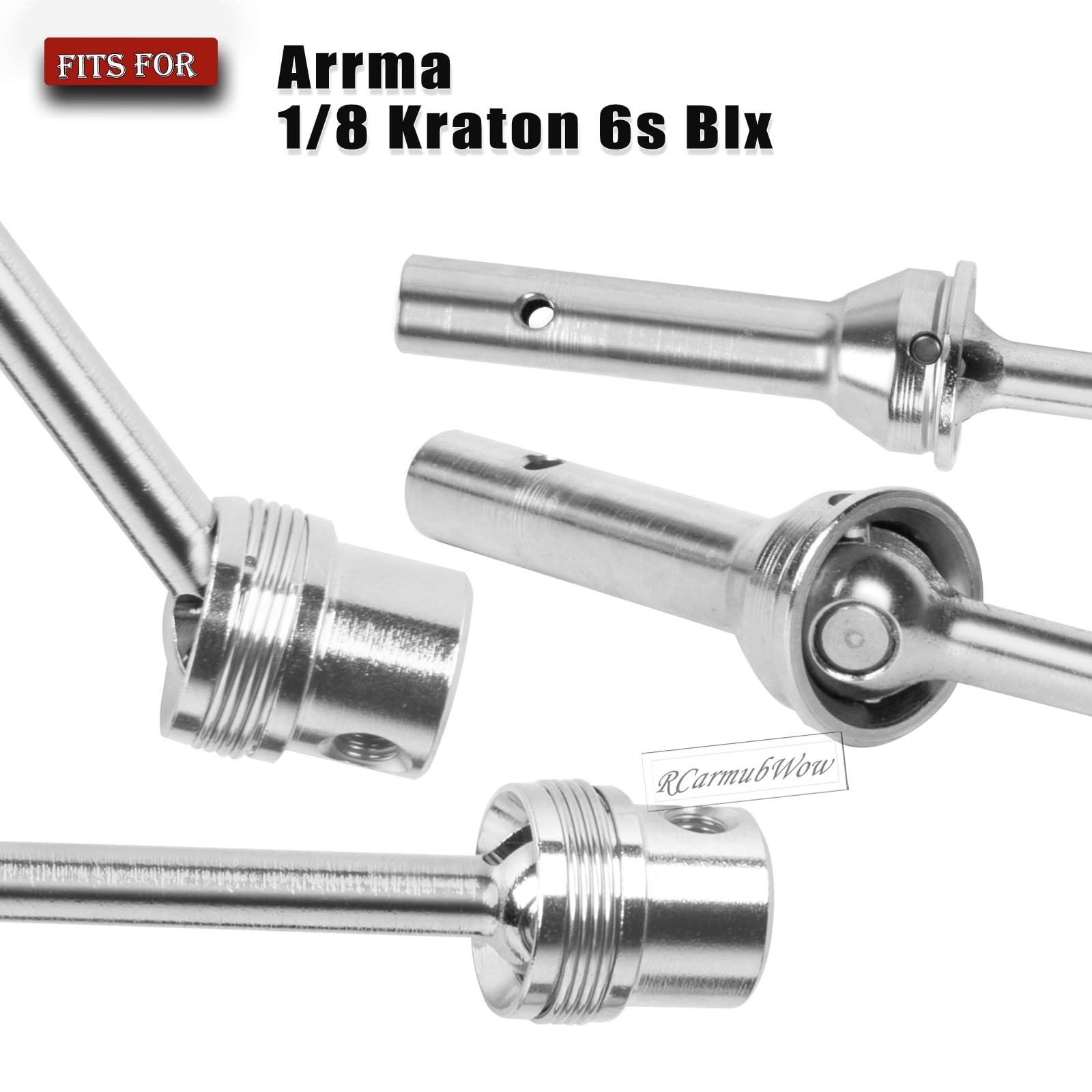 RCarmubWow RC Drive Shafts Axles Upgrades Part for Arrm a 1/8 Kraton 6S BLX,Steel #45 Front & Rear Driveshaft,Center CVD Dogbone,6pcs,Silver
