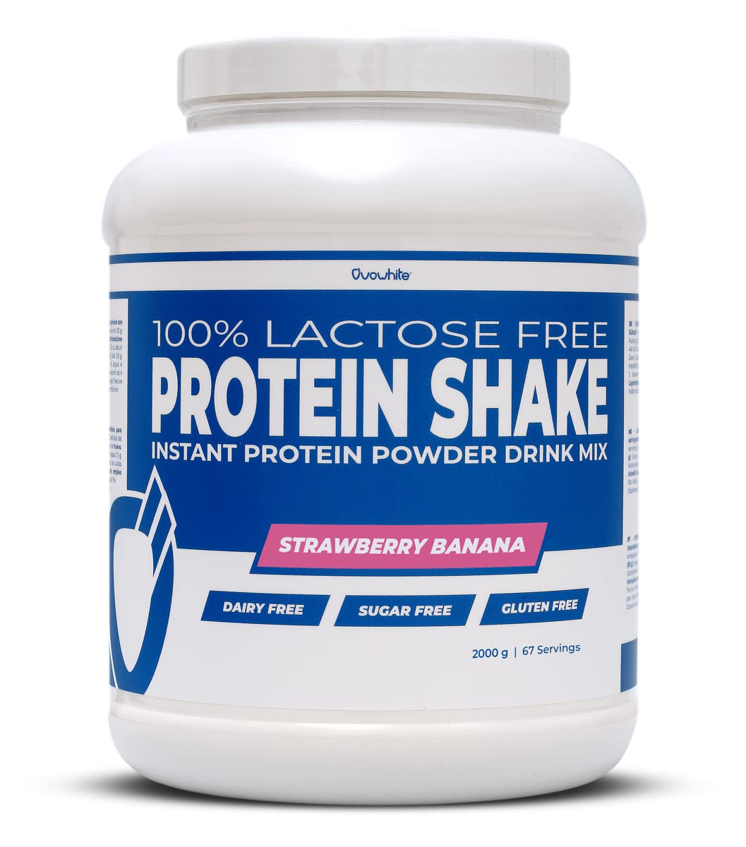 100% Egg Protein Shake Lactose Free/Gluten Free/Sugar Free - Proteine in Polvere Isolate dell'Uovo (Strawberry/Banana, 2000 g)