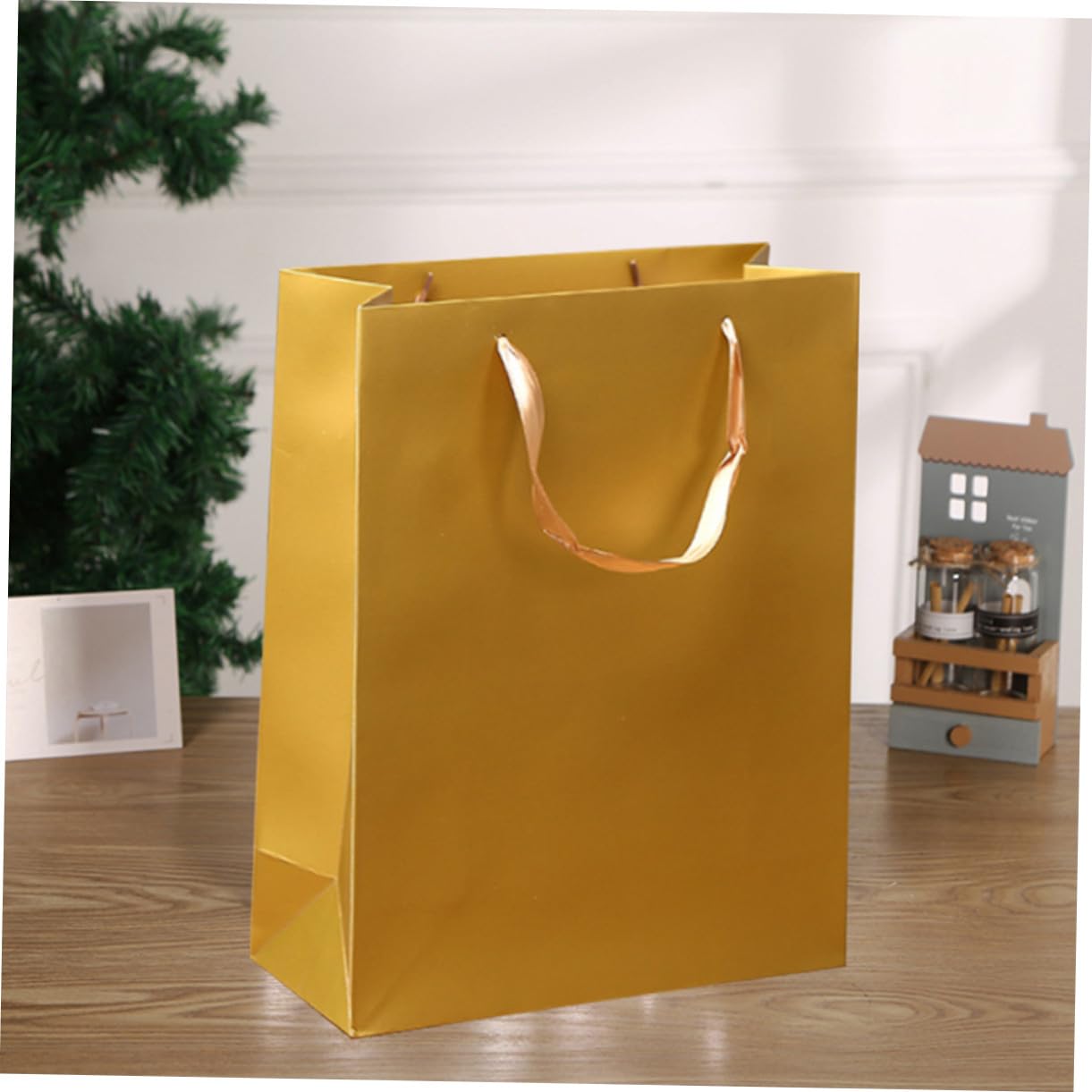 DIKACA 12 pezzi Sacchetti Regalo Carta Oro con Manico Buste Natalizie e Festa per Dolci Caramelle e Abbigliamento Buste Pieghevoli Leggere e Affidabili per Regali e Party