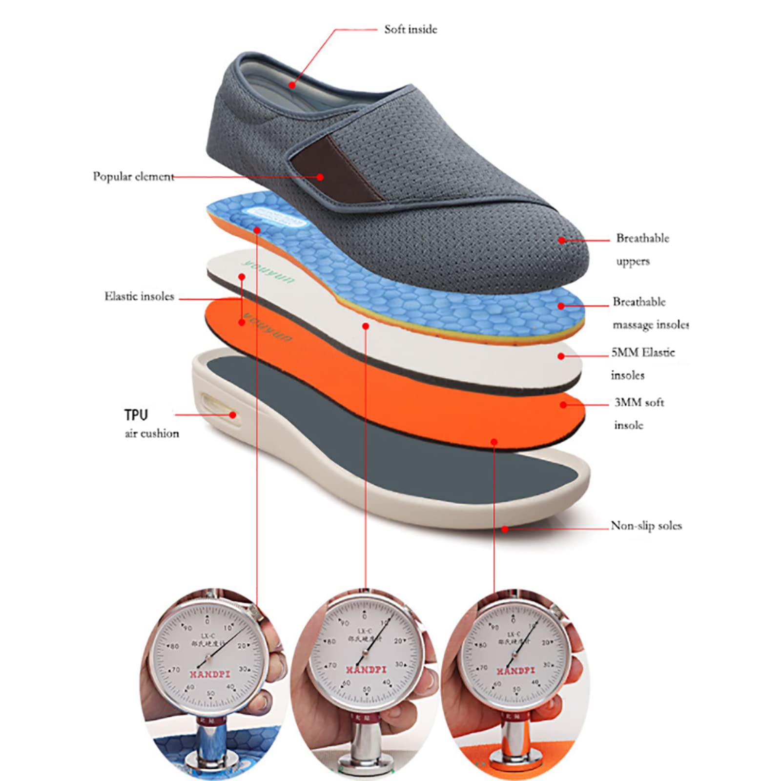 FitVille Diabetische Herenschoenen Extra Breed Leren Orthopedische Schoenen met Klittenband Verstelbare Slippers Comfortabele Casual Zakelijke Wandelschoenen voor Gezwollen Voeten, Bruin 46 EU Breed