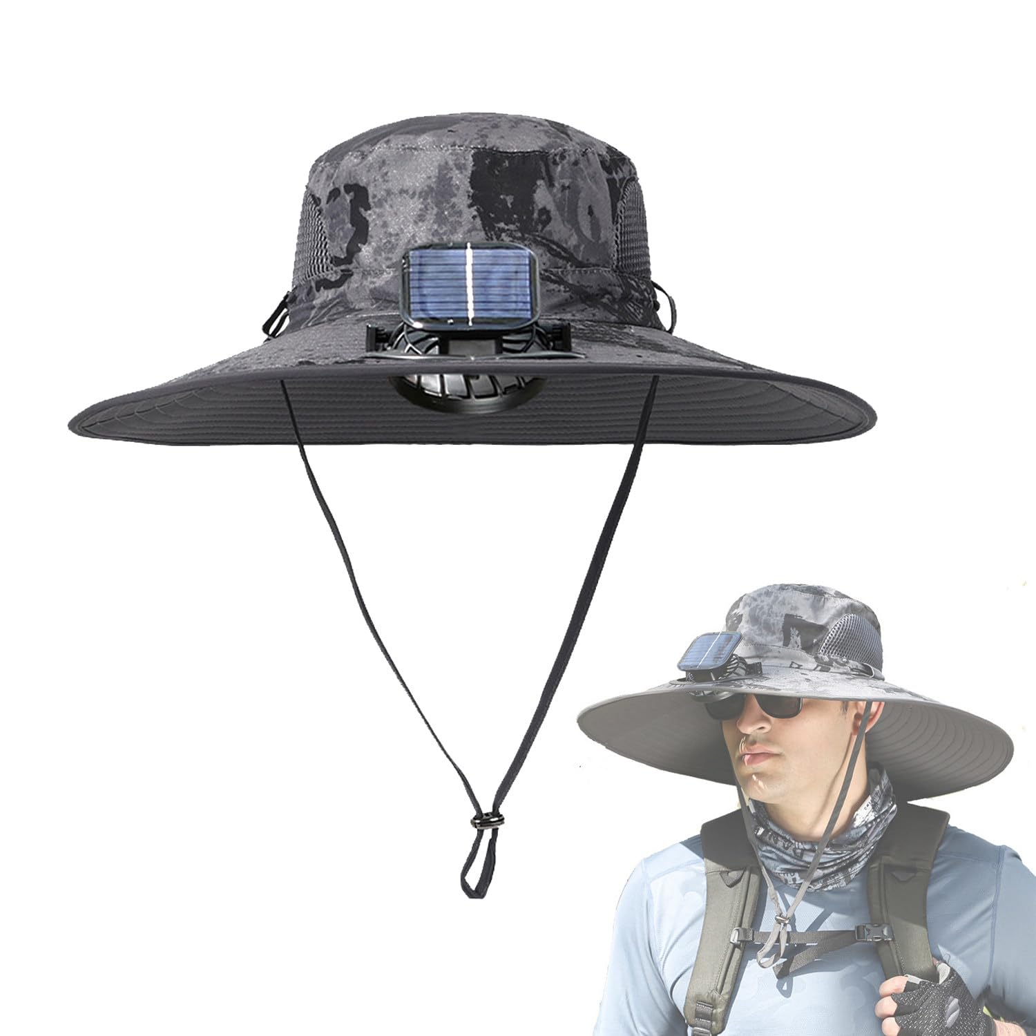 JSMDLN Solar Fan Hat,Wide Brim Sun Hat,Waterproof | Breathable | Adjustable,Fishing Hat Camping E