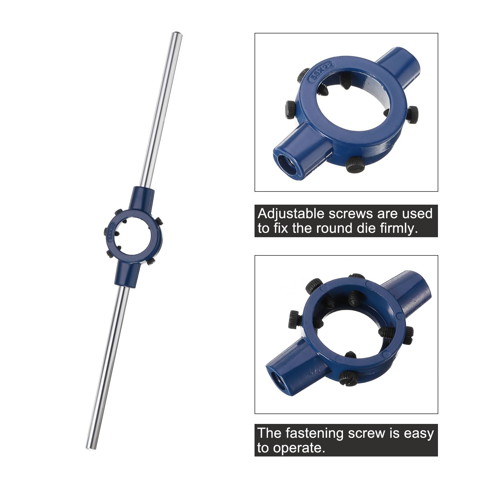 QUARKZMAN Matrici Filettature per Tubi 55mm (2,17") Supporto Maniglia Chiave Filettatura Regolabile Strumenti per Riparazione Bullone (Matrici Metriche M22-M24 / Matrici Od 55mm)