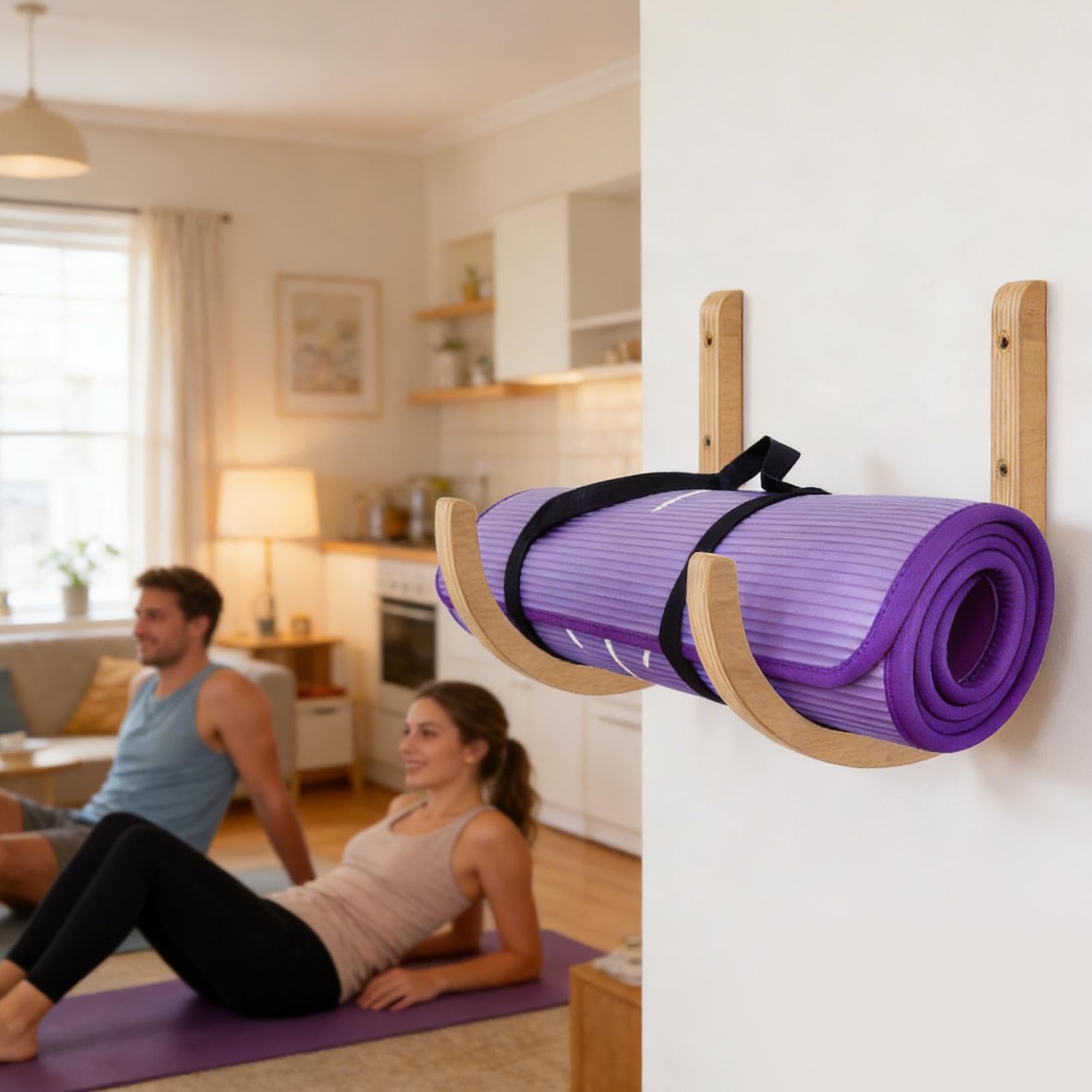 Supporto da parete per tappetino yoga in legno - per yoga Porta tappetino per esercizi, Tappetinos per allenamento Organizzazione palestra