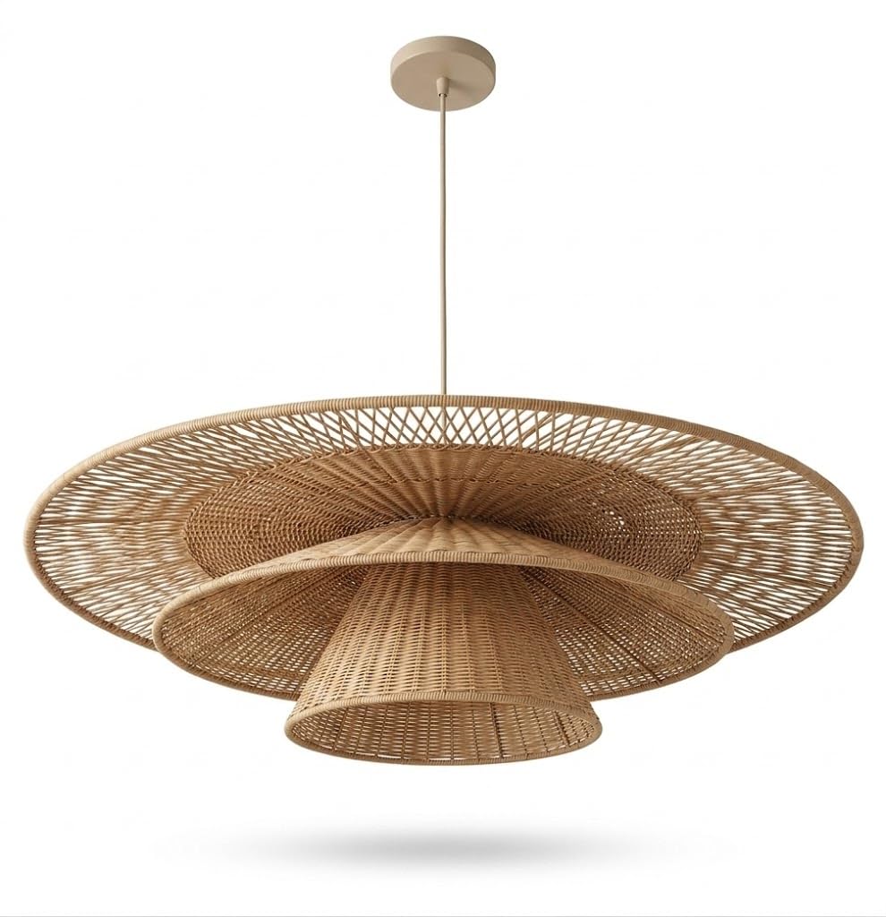 Handwoven 3-Tier Jute Pendant Lamp, Premium Handmade Tiered Rattan Style Chandelier Light Fixture, Rustic Wicker Hanging Ceiling Light for Living Room, Lounge, Cafe-image-32