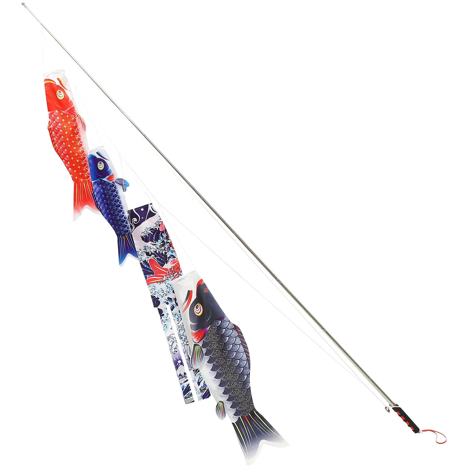 PACKOVE Manga de Viento para Peces al Aire Libre Estilo Japonés Material de Satén y Metal, Decoración Colgante Práctica y Elegante para Jardín y Terraza Exterior