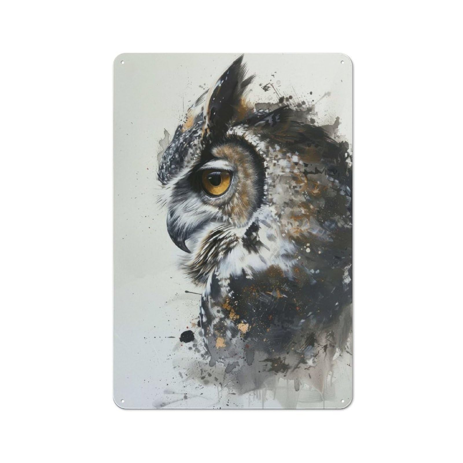 Junmoney Owl Watercolor Art Retro Tin Wall Plaque 30X20cm For Dining Room Or Kitchen, For Home Decor Collectors