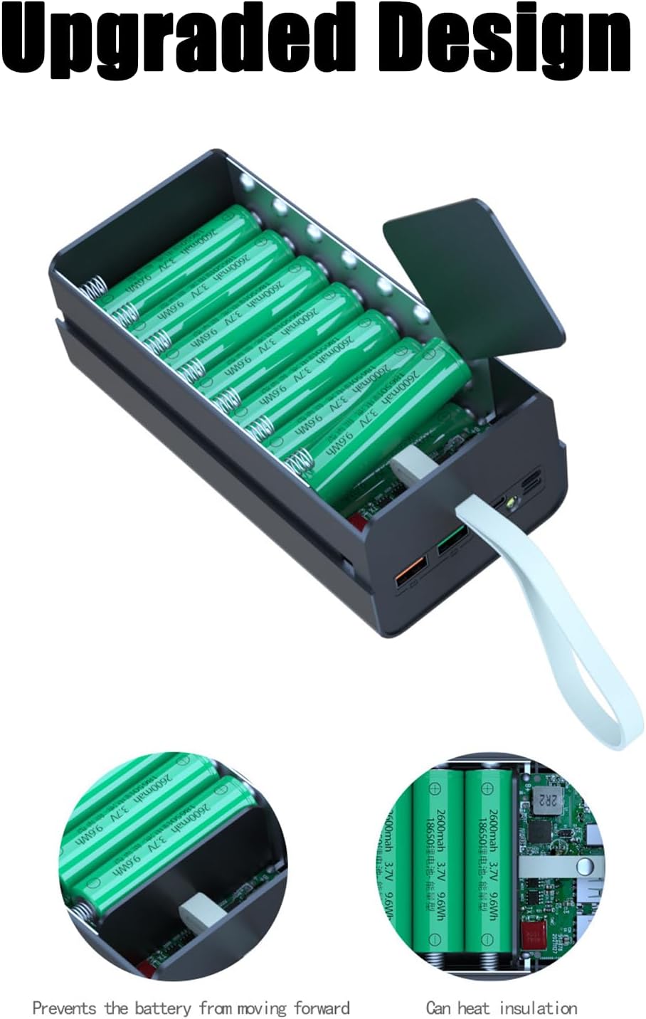 18650 Charger Box USB Mobile Holder C16PD Version Power for Shell Charger Box with Lighting Power Kit 18650 DIY Removable Welding-Free 16-Section 18650 Power Kit DIY Mobile (Black)
