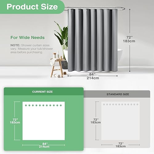 Vista 539 de Dynamene Cortina de ducha larga de tela negra – Cortinas de ducha de tela alta y resistente con textura de gofre, juego de cortina de baño de lujo