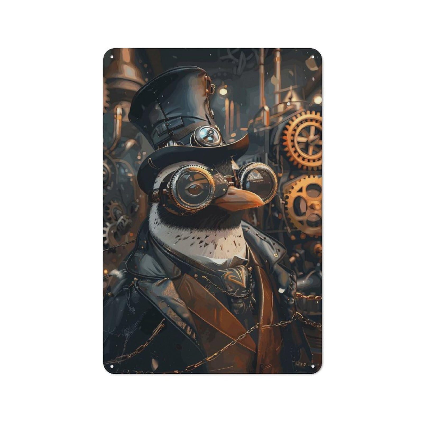 Junmoney Steampunk Animal Penguin Rustic Metal Sign 30X20cm For Kitchen Or Home Bar, Gift For Kitchen Decor Lovers During The Christmas Season