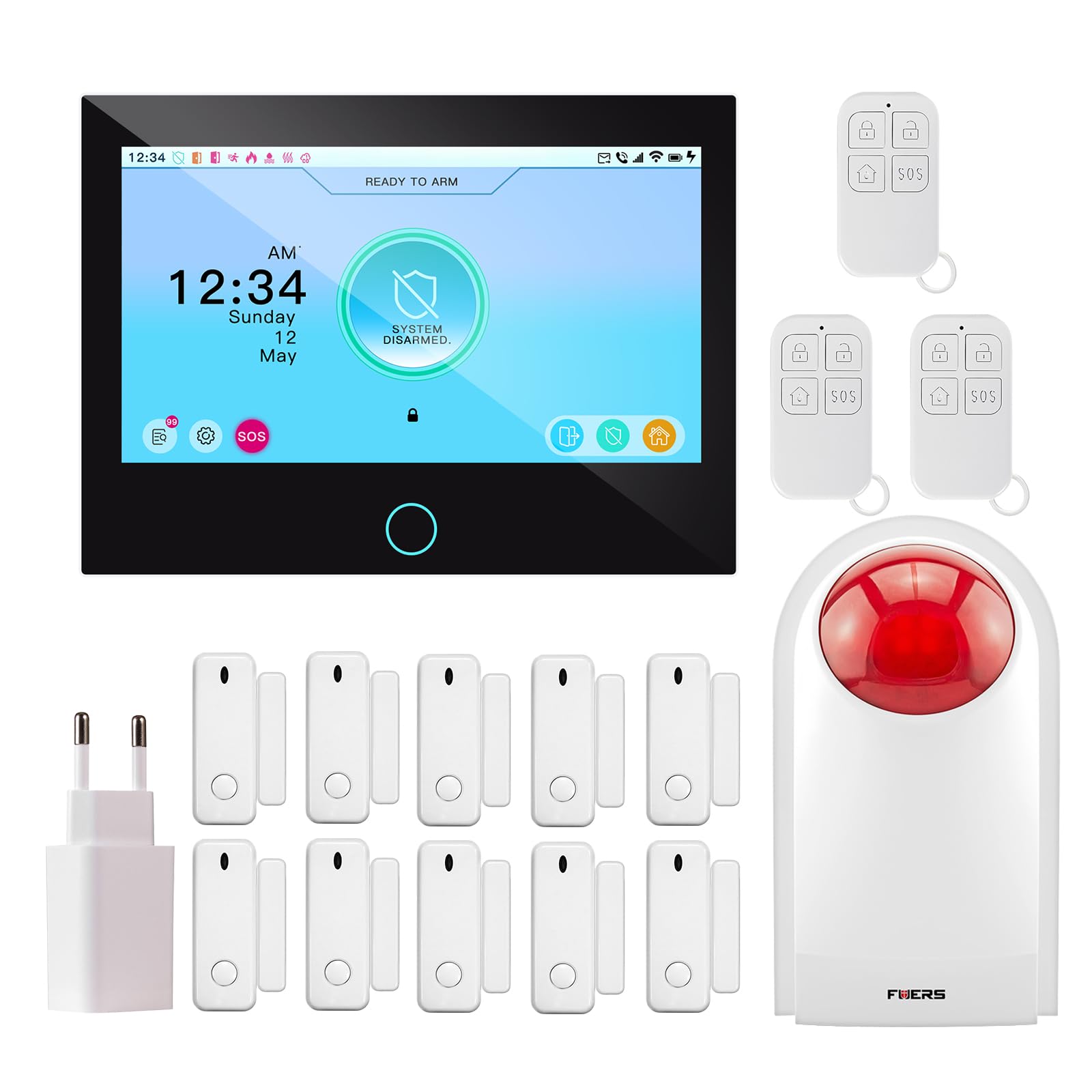 Fuers 4G WiFi Alarmas para Casa gsm Sistema de Alarma con 7" Pantalla Táctil, 16 Piezas Kit de Seguridad con Alerta App y SMS, 115dB Sirena, Sensores de Puerta y Ventana, Mandos a Distancia