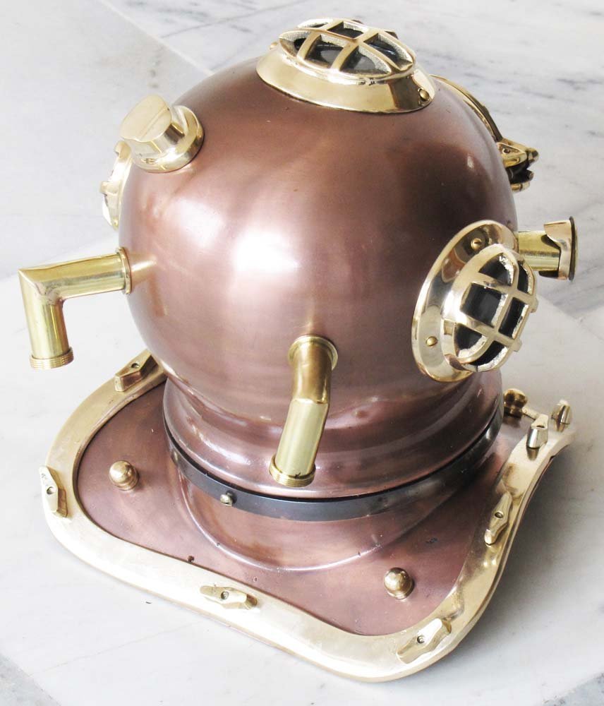 Coleccionable diseño de fecha con latón y acero acabado Buceador casco de buceo de sobremesa negro
