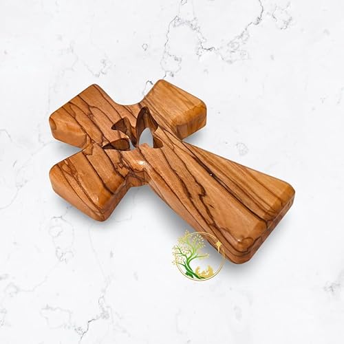 PHLG Cruz de madera de olivo de mano o de pared - Espíritu Santo Crucifijo de Jerusalén - Tallada a mano en Tierra Santa, Belén por artesanos