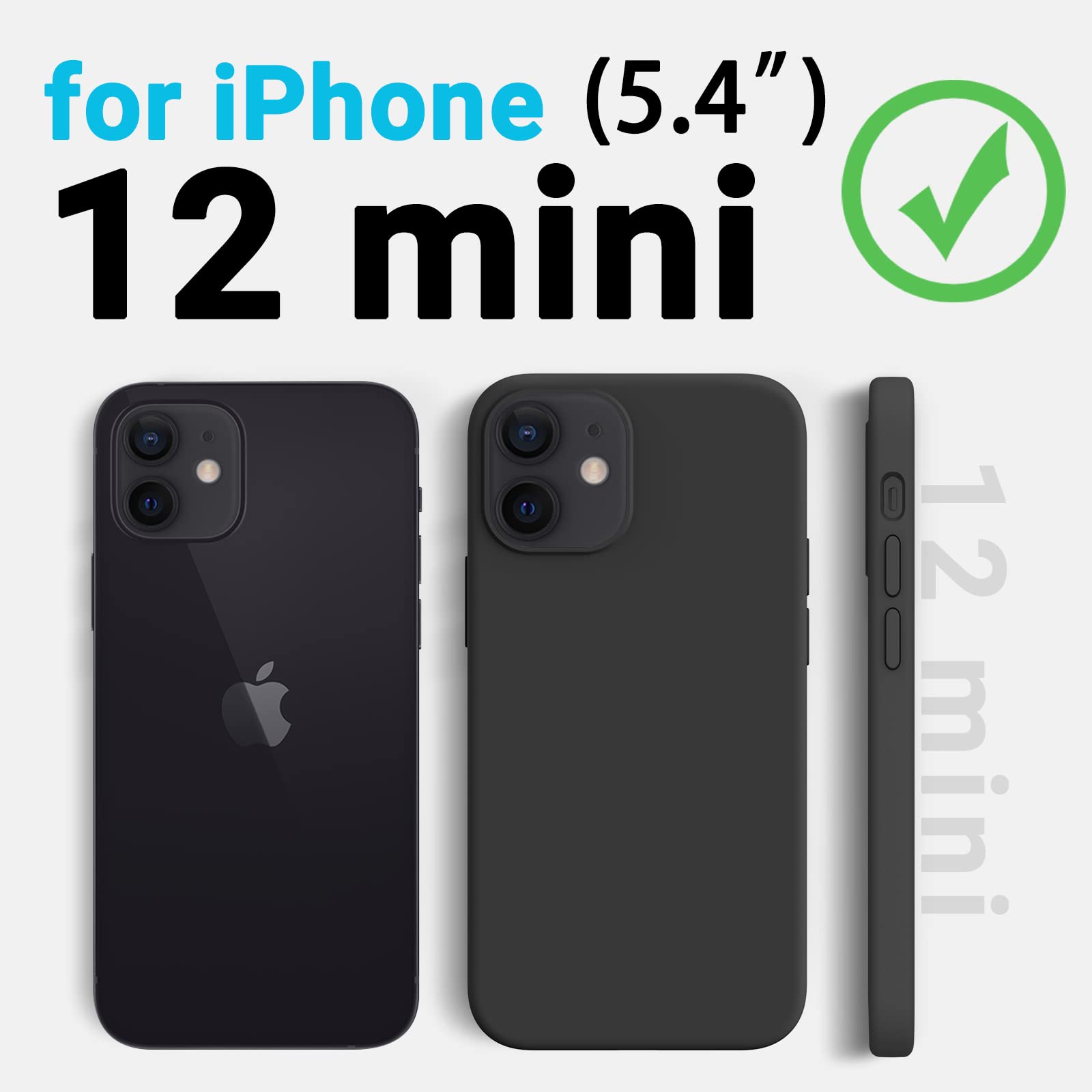 AOTESIER Stoßfeste Schutzhülle für iPhone 12 Mini, flüssiges Silikon in Lebensmittelqualität, mit weichem kratzfestem Mikrofaserfutter, Fallschutz, 13,7 cm (5,4 Zoll), schlanke, dünne Hülle, Schwarz