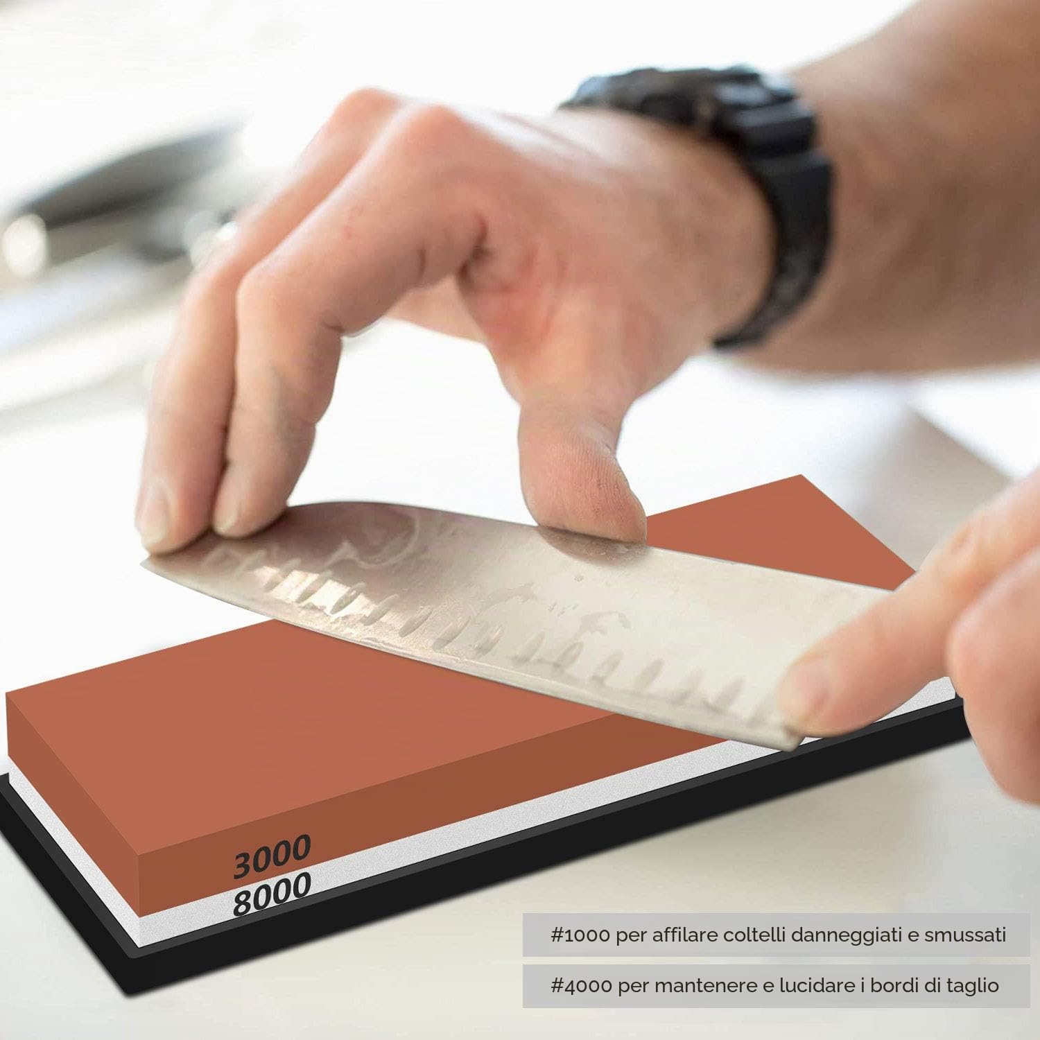 Pietra per Affilare Grana 3000 8000, KELOFO 2-in-1 Pietra Affilacoltelli Professionale con Base in Antiscivolo