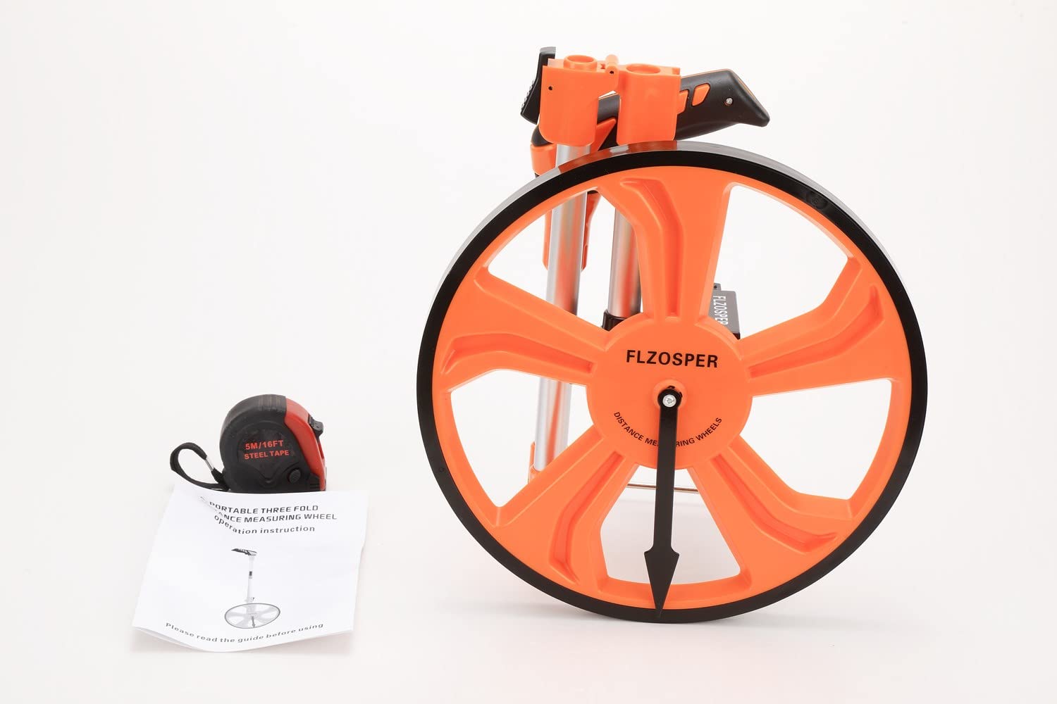 FLZOSPER Rueda de medición portátil de tres pliegues de 13 pulgadas, mide hasta 99,999.9 pies, herramienta de topografía perfecta para medición de distancia (naranja)