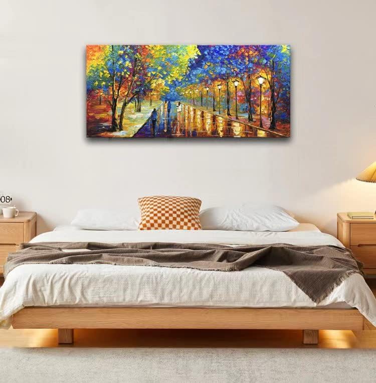 Tyed art- 30x60inch Large Contemporary Landscape Wall Art Oil Paintings on Canvas palette knife Textured Forest tree landscape Wall Art 100% Hand-Painted Abstract Artwork living room Decor