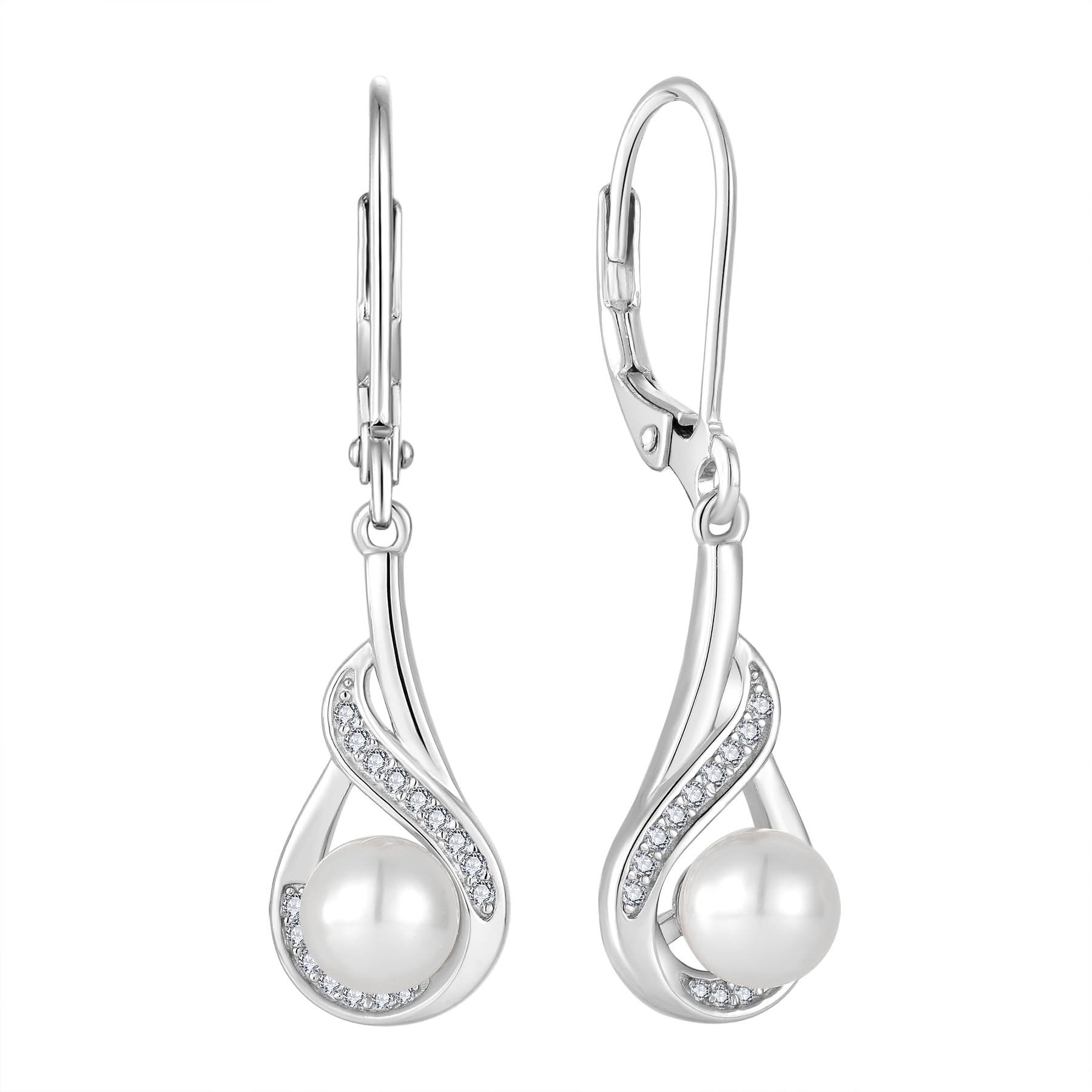 6mm Perlen Ohrringe Damen Sterling Silber 925 Hängend 3A Zirkonia Geburtsstein Schmuck Geschenk für Frauen Freundin Mama