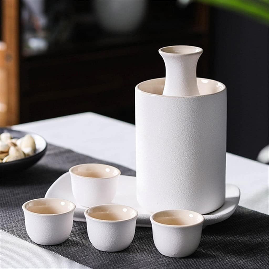 Wine Pot Ceramic Sake Pot Cup Set Black Pottery Liquor Flask Wine Bottle Cups Tray Home Supplies(Onecolor)