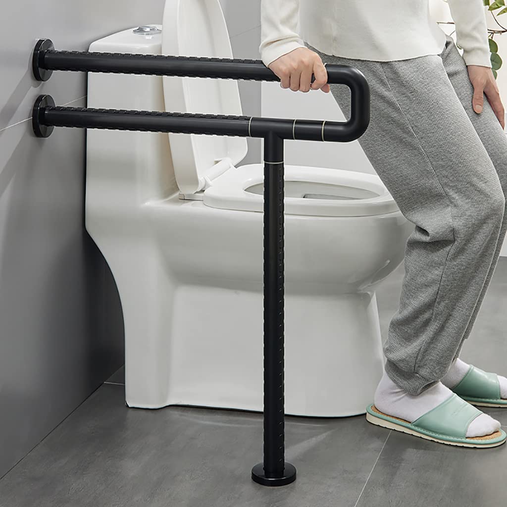 EKSED Barra de Agarre de baño Antideslizante en Forma de U Negra, empuñaduras de Soporte de Mano para Inodoro montadas de Pared a Piso con Anillo de Fluorescencia, Ayuda de Ducha sin barreras