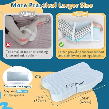 Knee Pillow for Side Sleepers with Strap, Wedge Pillow Between Legs for Pain Relief & Spine Alignment Hip Leg Elevation Support Pillows for Sleeping, Pregnancy Memory Foam Inner Thigh Pillow