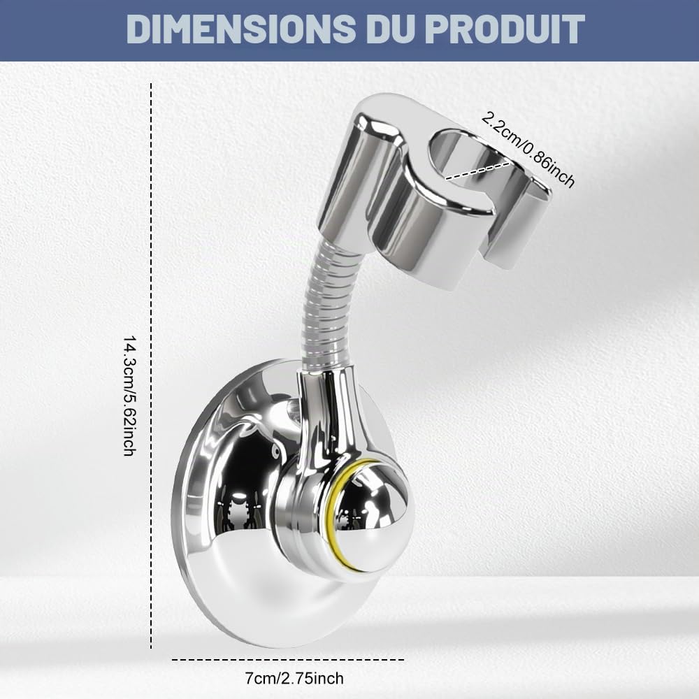 Support de Pommeau de Douche à Ventouse, Support de Douche Réglable, Rotatif à 360°, Supports Douchette Sans Perçage Supports de Douches à Main pour Caravane, Camping-car, Salle de Bain