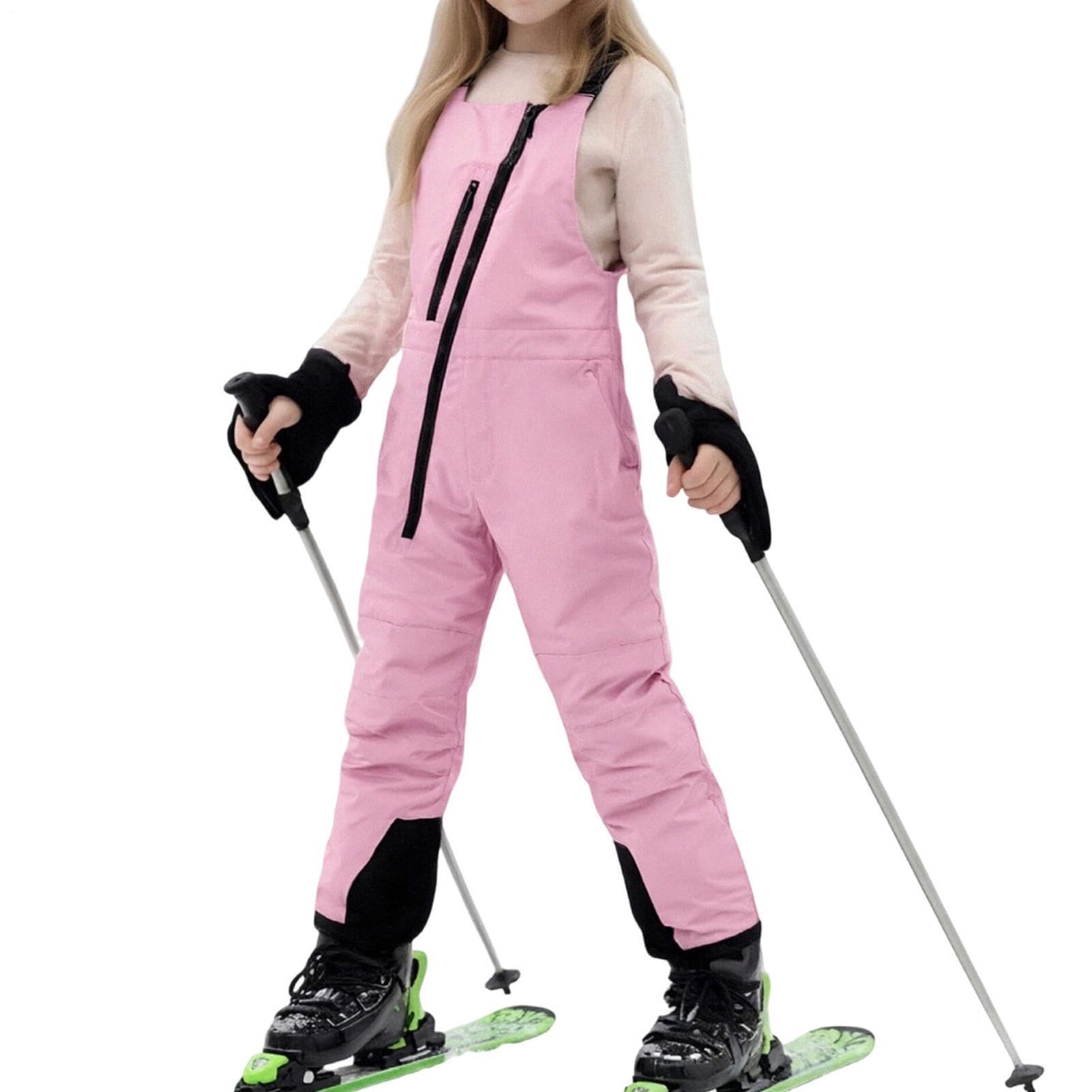 Śniegowce Dziecięce Ocieplany Nieprzemakalny Kombinezon Zimowy | Różowe Dziecięce Ocieplane Spodnie Narciarskie Z Szelkami Do Snowboardu Wędrówek Wspinaczki Sportów Plenerowych Dla