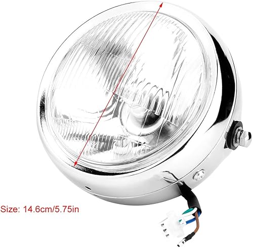 Miniatura 6 de Acouto Faro delantero de motocicleta de 12 V, 5.75 pulgadas, universal, modificado, retro, carcasa plateada, lente blanca, faro delantero para GN125