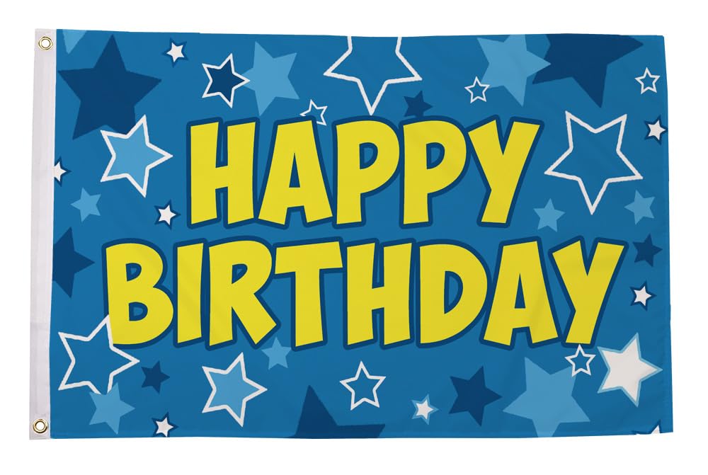 Flagtex Birthday Flag Happy Blue Large 8ft x 5ft (240cm x 150cm) - Giant Blue Birthday Decorations, Extra Large Party Banner for Big Garden Celebrations, Vibrant Outdoor Party Decoration