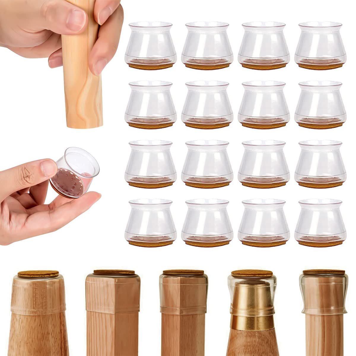 BELIEFLUO 16PCS Chair Leg Floor Protectors,Silicone Felt Furniture Pads for Hardwood Floors Chair Leg Covers,Floor Protectors Sliders for Chair Legs,Prevent Scratches Floor (Medium, Transparent-16pcs)