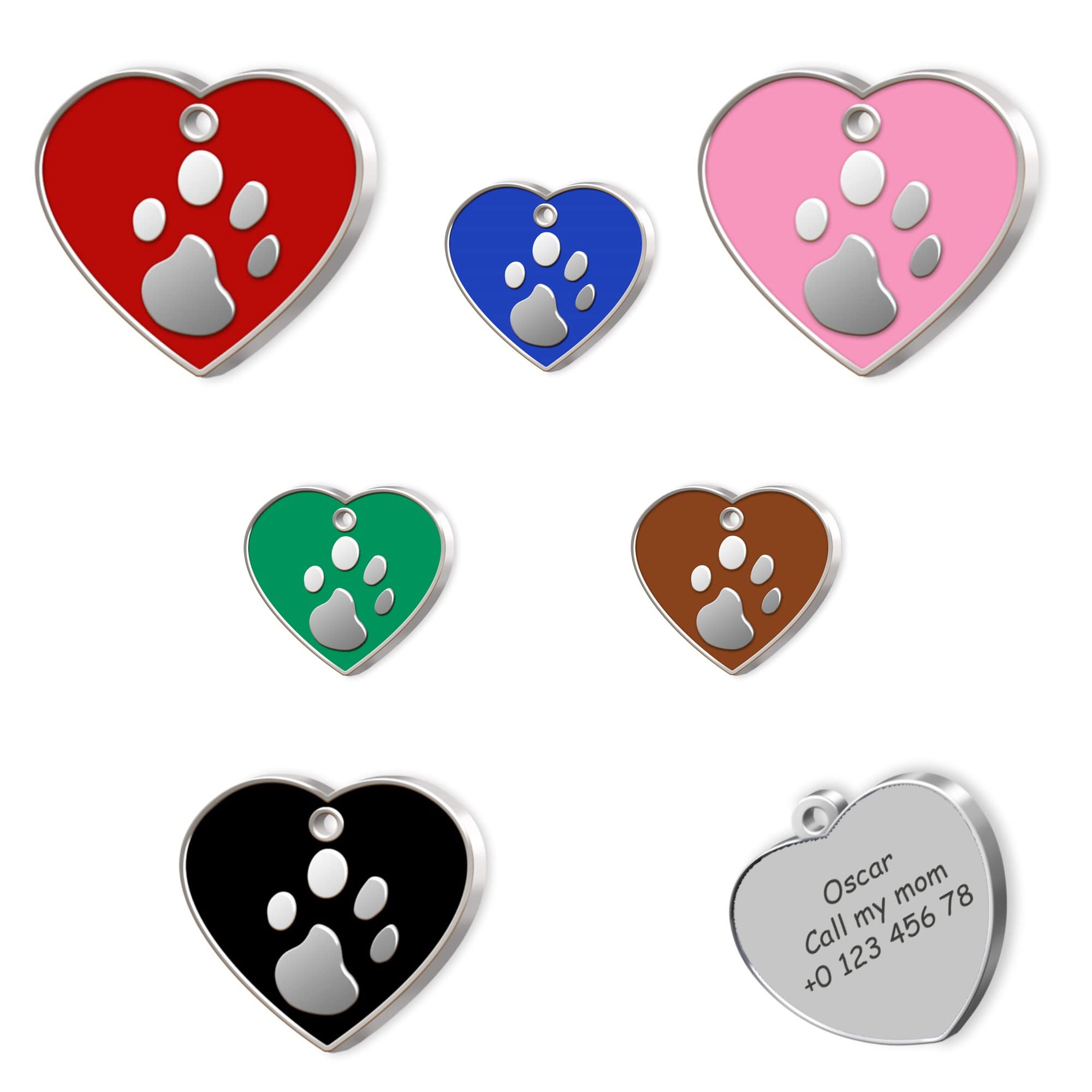 Heart Paw Dog id Tag - Silver Plated Pet Tags - Silver Plated Dog Name Tag - Personalized Pet Tag - Customized Dog Cat Tag - ID Tag for Dog - Custom Dog Name Tag (Black)