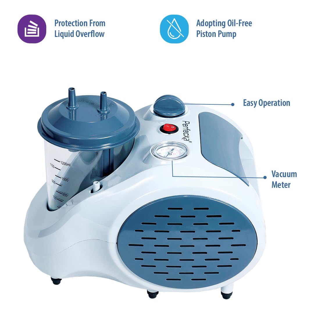 Perfecxa Portable phlegm Suction Unit 1000 ml Jar, Oil-free Lubrication Pump for Hospital, Clinic, Dentist, Home machine, Electrical Cleaning Disinfectant (Made In India) Perfecxa Portable phlegm Suction Unit 1000 ml Jar, Oil-free Lubrication Pump for Hospital, Clinic, Dentist, Home machine, Electrical Cleaning Disinfectant (Made In India)