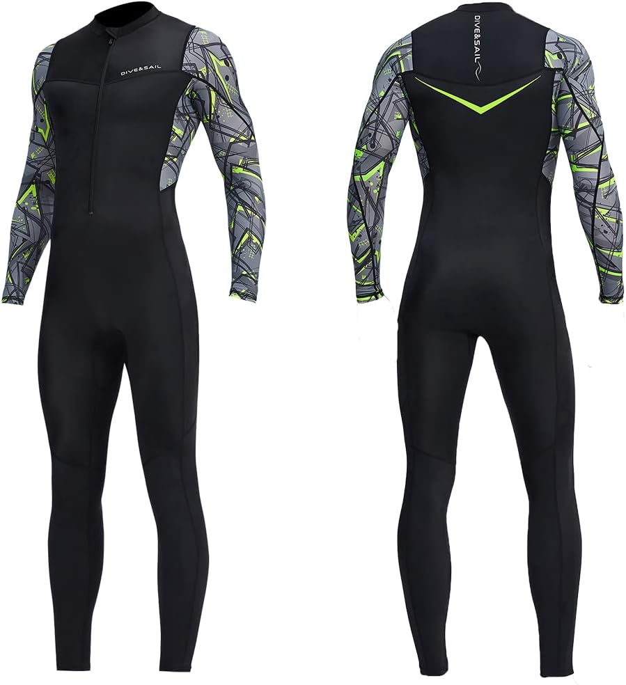 Dive Skins for Women Men Full Body Swimsuit Rash Guard Scuba Skin Thin Wetsuit, One Piece Long Sleeve Quick Dry Diving Skin UV Protection Surfing Spandex Wet Suit for Water Sport (2XL, Men Black)
