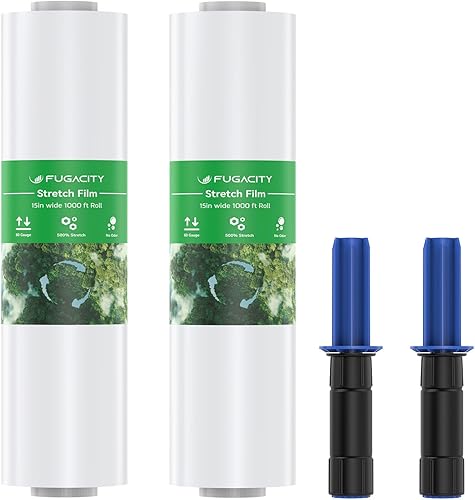 Paquete de 2 películas elásticas de 15 pulgadas de ancho y 1000 pies de resistente, calibre 60, 500% de resistencia industrial elástica para