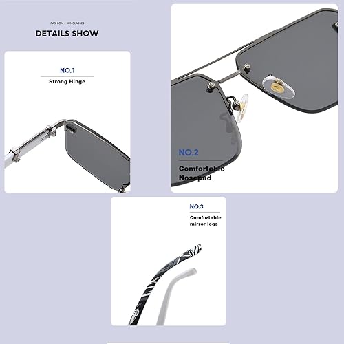 Miniatura 6 de Bsreyeop Lentes de sol cuadrados de aviador para mujeres y hombres, medio marco, lente de corte de diamante, lentes clásicos degradados