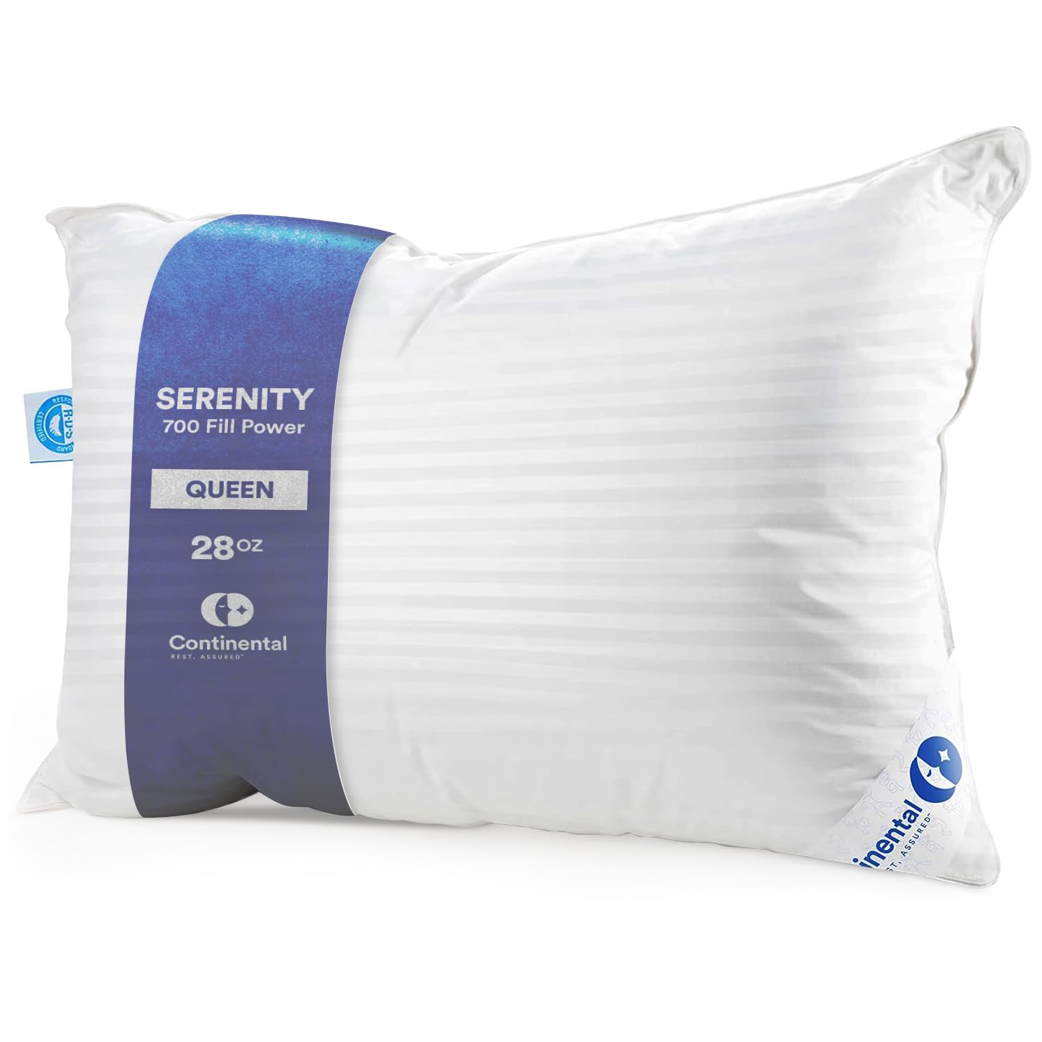 Continental Bedding Almohada de plumón de lujo tamaño Queen, paquete de 1 – Almohadas de cama frescas y transpirables para dormir, boca arriba, de lado, boca abajo, 700 FP, firme