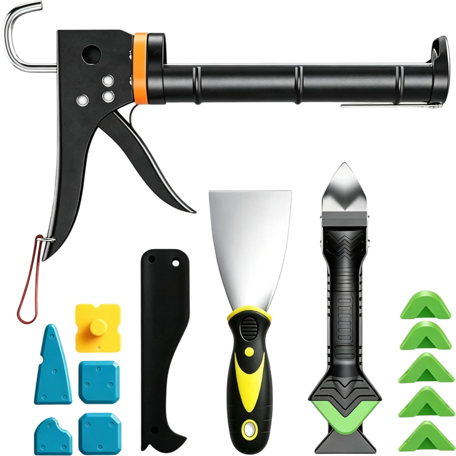 Llhong Caulking Gun Kit, 14Pcs Silicone Sealant Tool Set With Drip-Free Caulk Gun