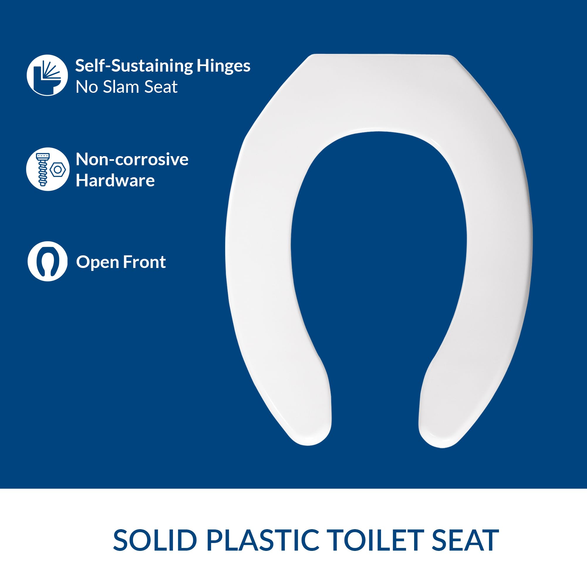 Bemis 1055SSC 000 Lunette de Toilette allongée en Plastique Ouvert sur Le Devant avec charnière Auto-agrippante, Blanc, Elongated-No Slam Hinges