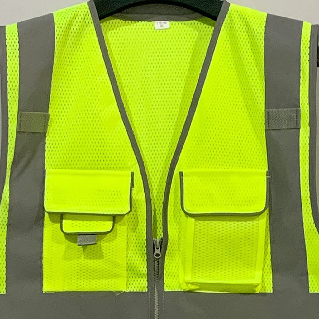 Chaleco Reflectante de Alta Visibilidad Chaleco de Seguridad Reflectante Ropa de Trabajo Transpirable de Alta Visibilidad Chaqueta Reflectante de Seguridad Laboral (A XL)