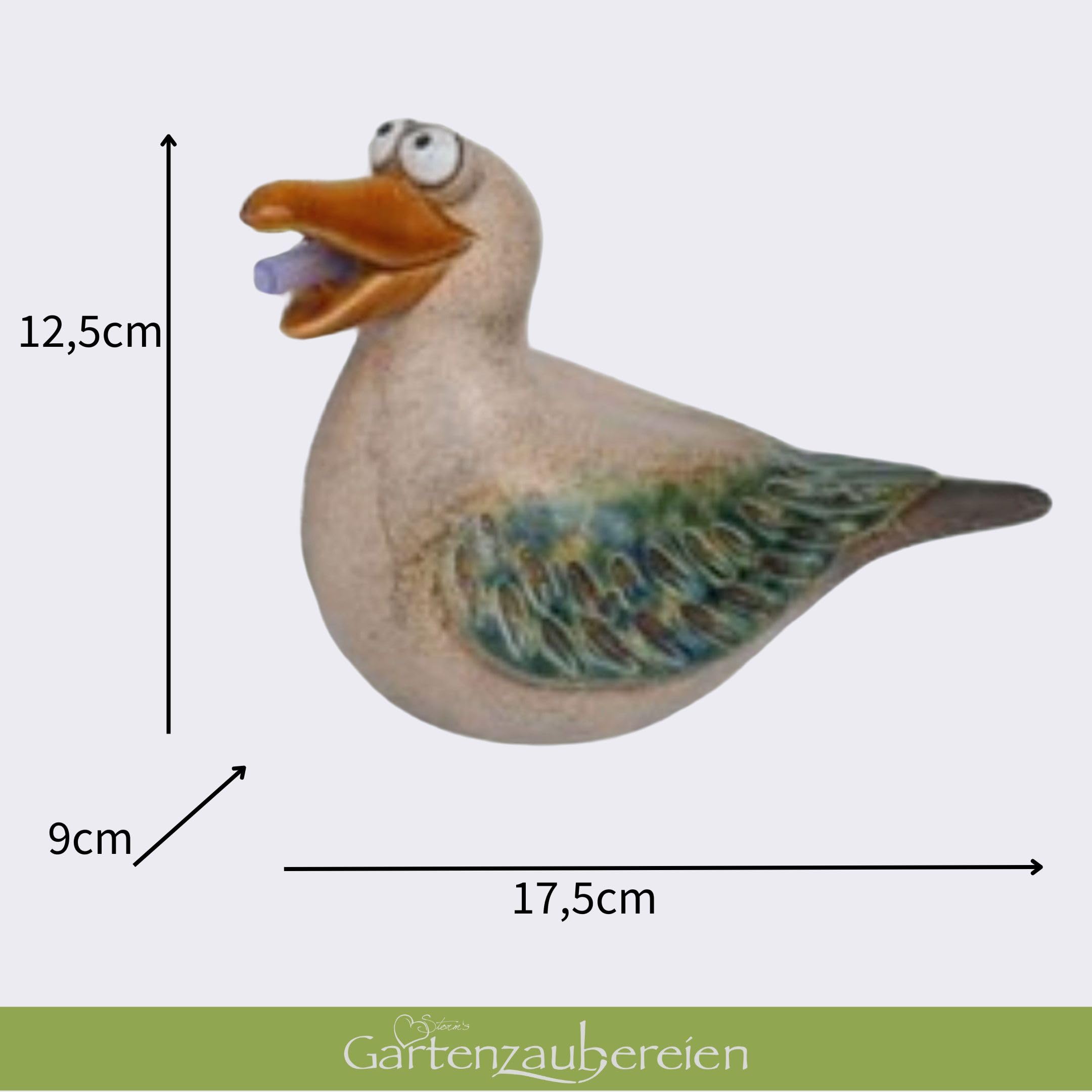 Solar-Wasserspeier Möwe für Teiche und Miniteiche - Keramik Tierfigur mit Solarpumpe - Garten und Balkondeko, Solarbrunnen