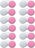Erewa 12 Pack Contact Lens Cases White & Pink - Durable Holders with R/L Labels, Portable Storage for Hygienic Lens Care
